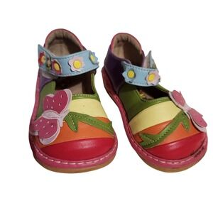 Footknetics Rainbow Stripe Butterfly MaryJane Shoes Toddler Girls Size 5 leather